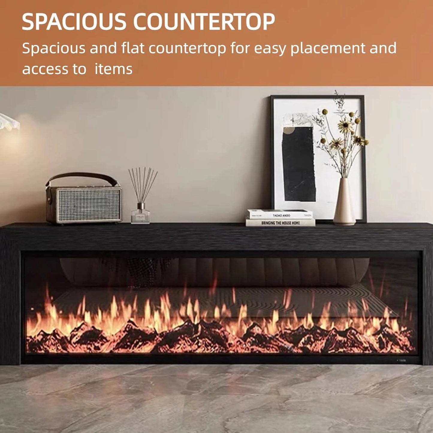 Aihm-Lon Modern Electric Fireplace Includes Wood Grain with Decorative Flame 79”