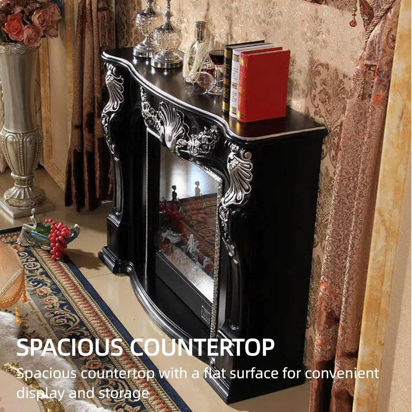 Aihm-Lon Vintage Electric Fireplace Includes Silver Outline Design 47”