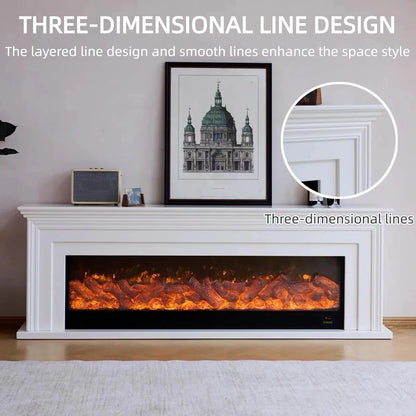 Aihm-Lon Freestanding Electric Fireplace Includes White Modern Layered Lines 79”