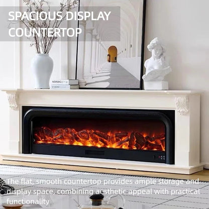 Aihm-Lon White Electric Fireplace Includes Arched Frames and Carvings 79”