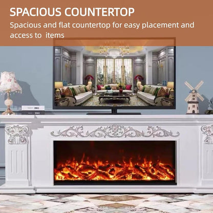 Aihm-Lon White Electric Fireplace Includes Gold-Outlined 71”