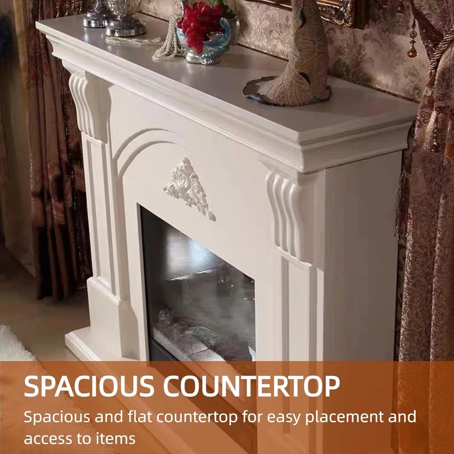 Aihm-Lon Freestanding Electric Fireplace with Arch-shaped Design and Relief Patterns 59”