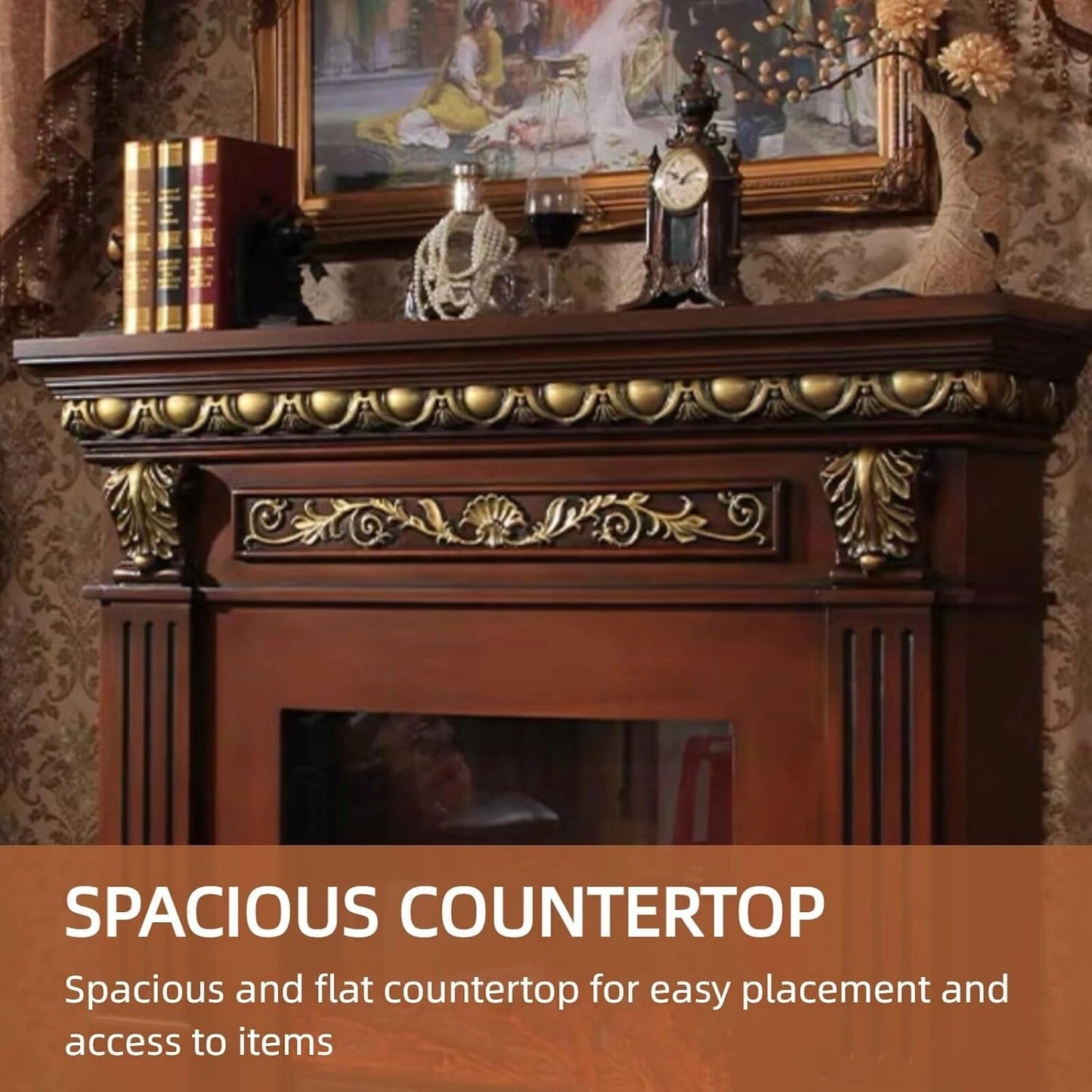 Aihm-Lon Indoor Electric Fireplace Includes Realistic Flame and 3D Carving 59”