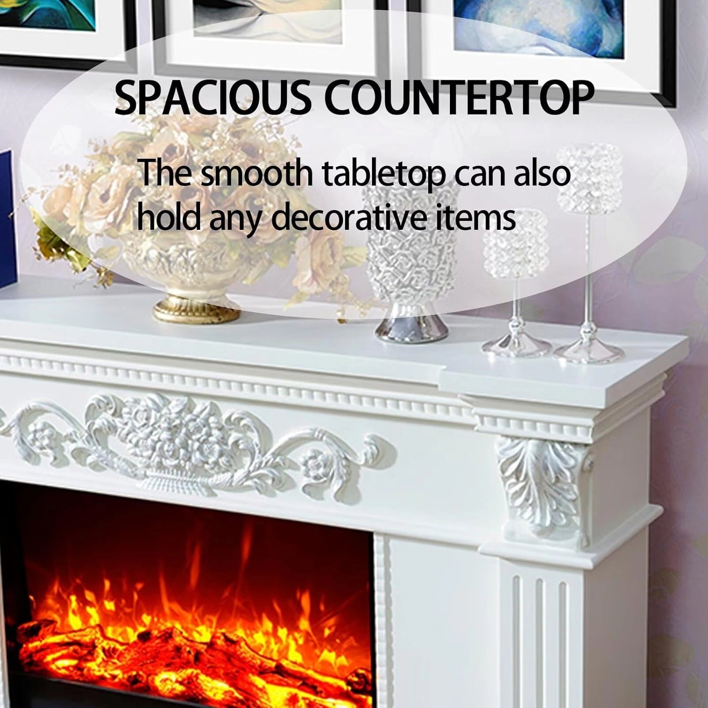 Aihm-Lon Spacious Electric Fireplace Includes White Carving & Column 59”