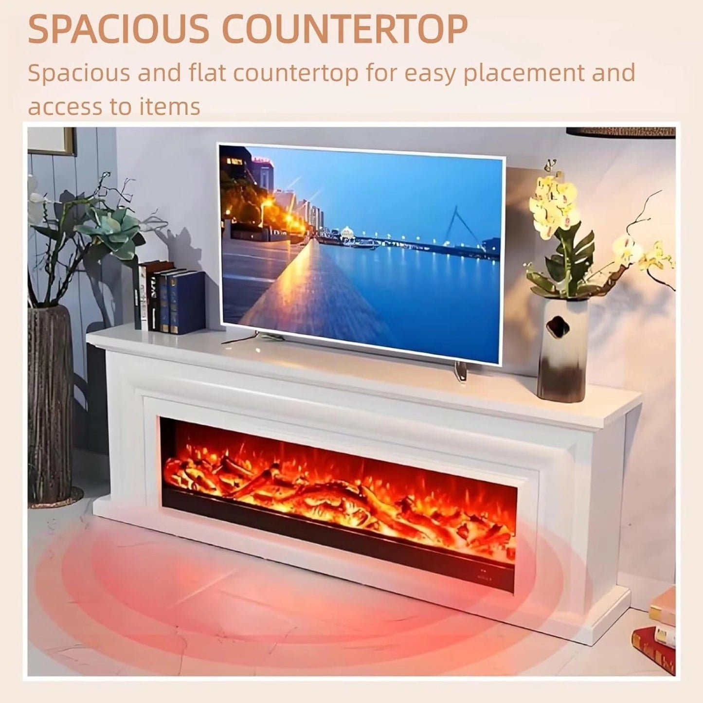 Aihm-Lon Minimalist Electric Fireplace with Realistic Flame Large Countertop 71”-79”