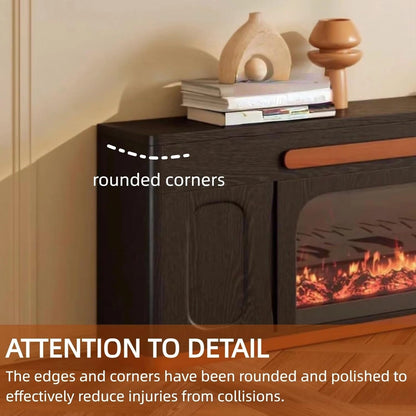 Aihm-Lon Retro Electric Fireplace in Black and Brown Color with Drawers 71”-87”