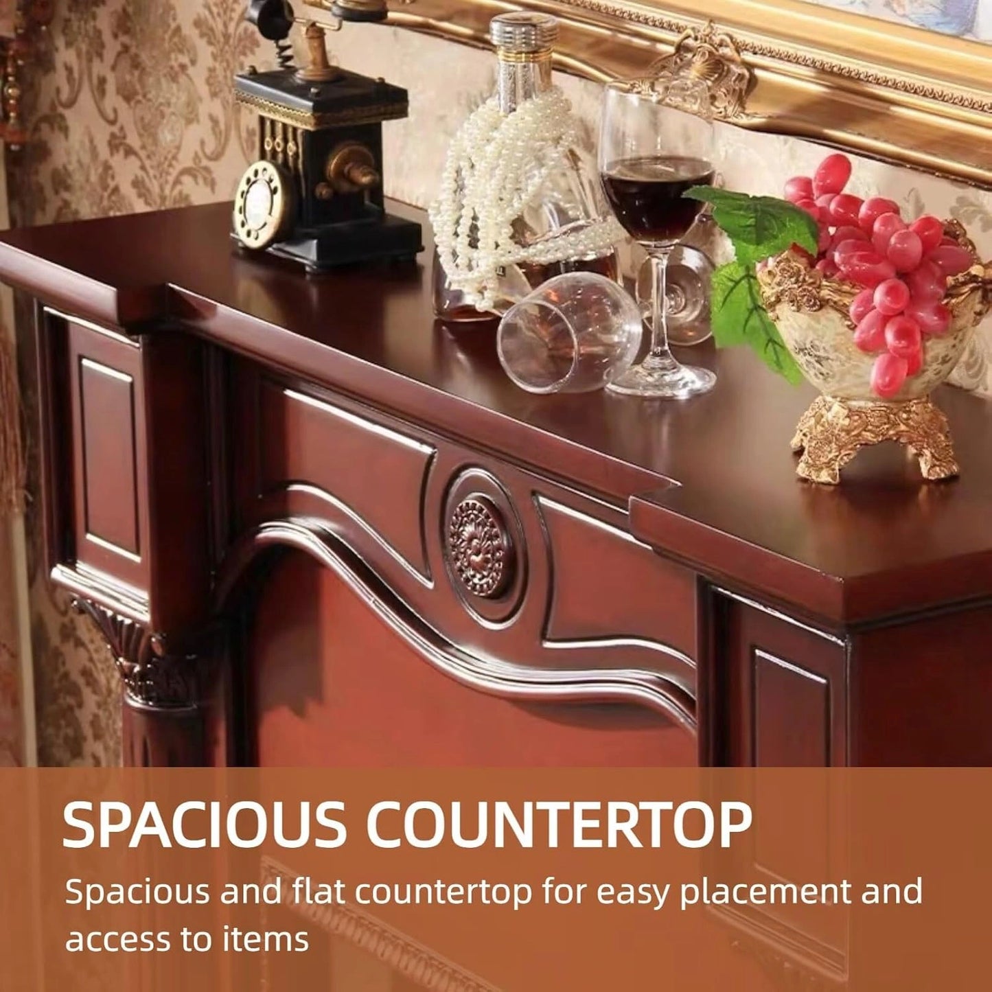 Aihm-Lon Brown Electric Fireplace with Faux Flame and 3D Engraving 43”