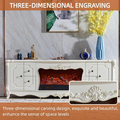 Aihm-Lon Electric Fireplace with Mantel and White Storage Cabinet 79”