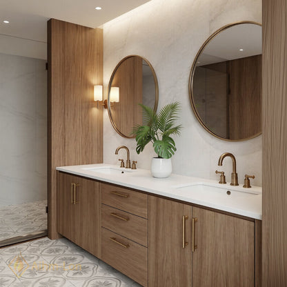 60''-96'' Double Bathroom Vanity with Sink Wide Countertop Wood Grained Finish Drawer