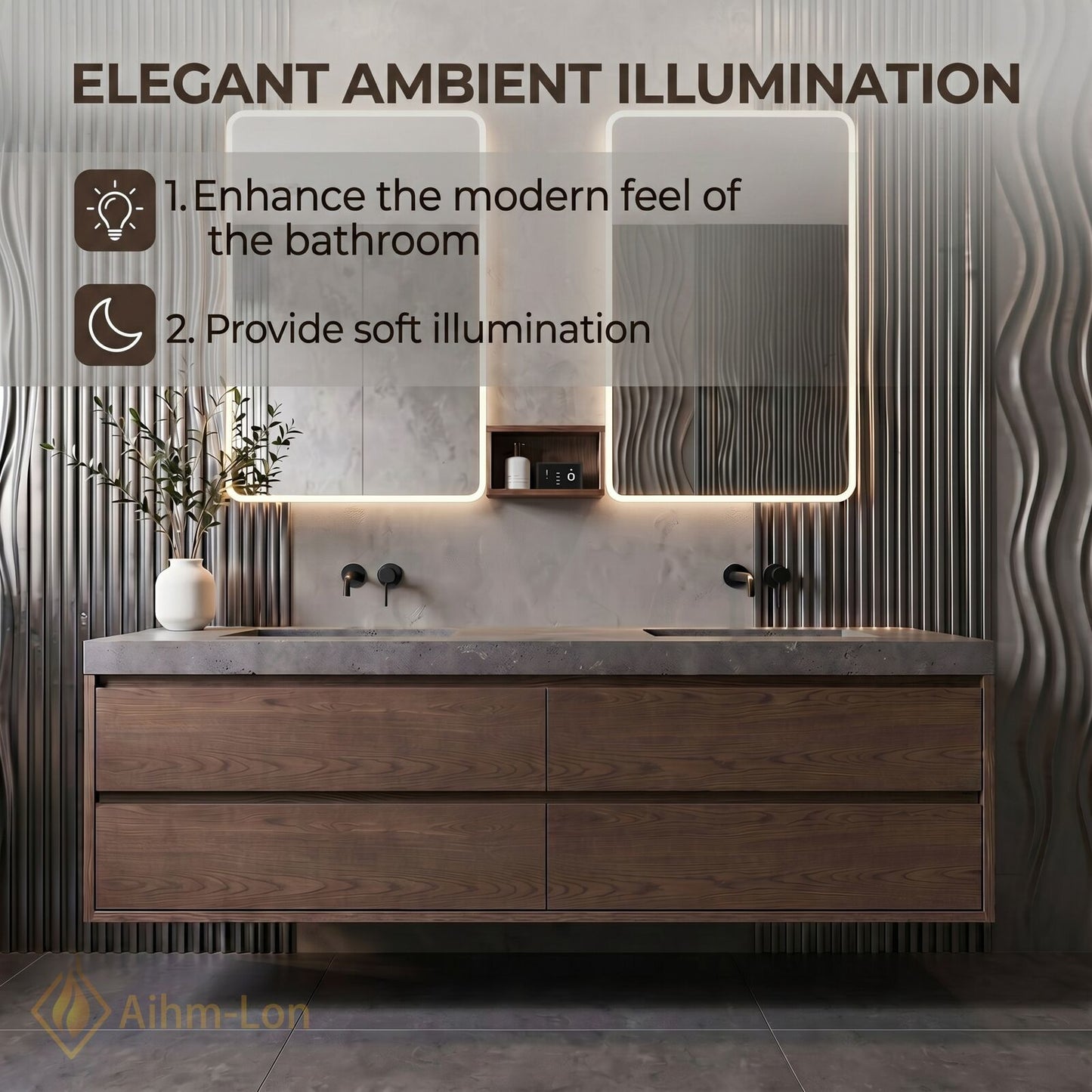 60''-96'' Floating Bathroom Vanity with Sink Dual Wall Mounted Textured Grey Stone Top Cabinet