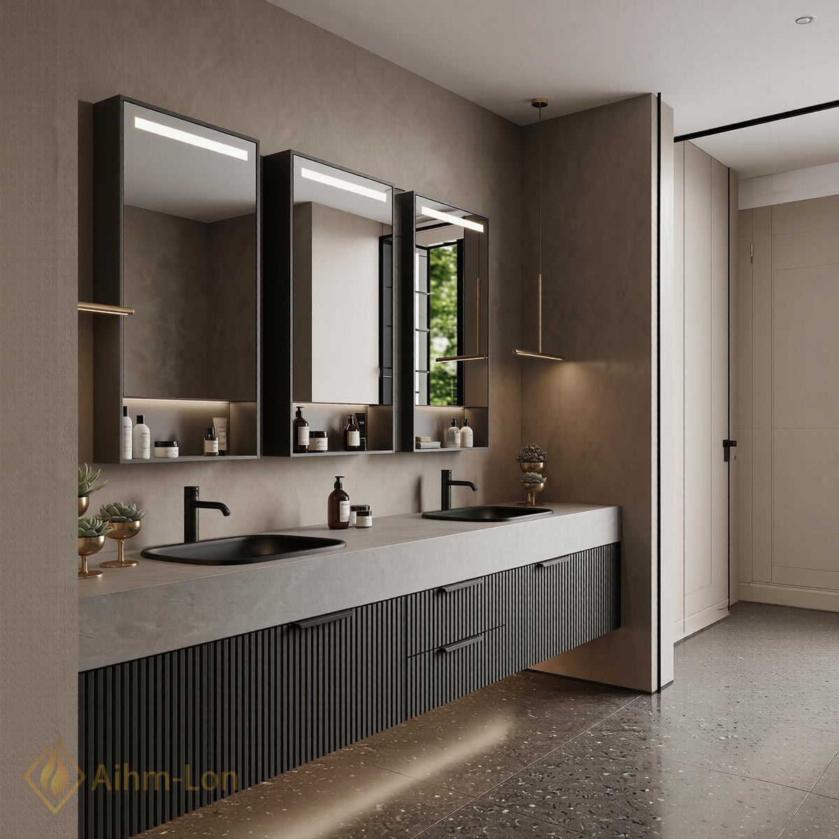 60''-96'' Bathroom Vanity with Sink Floating Slat-Panel Lower Doors Solid Wood Base