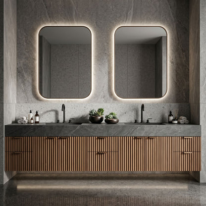 72''-96'' Double Bathroom Vanity with Sink Vertical Slatted Dark Stone Texture Large Drawers
