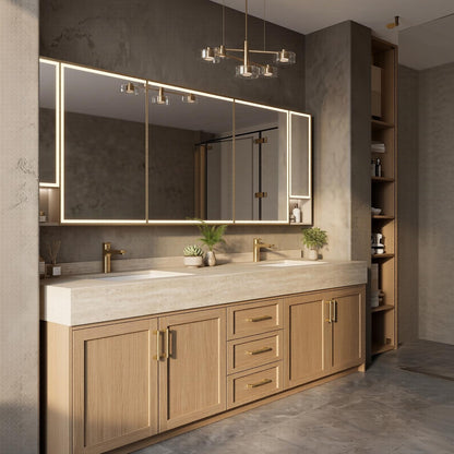 70''-96'' Double Bathroom Vanity with Sink Stone Top Solid Wood Shaker Drawer Cabinet