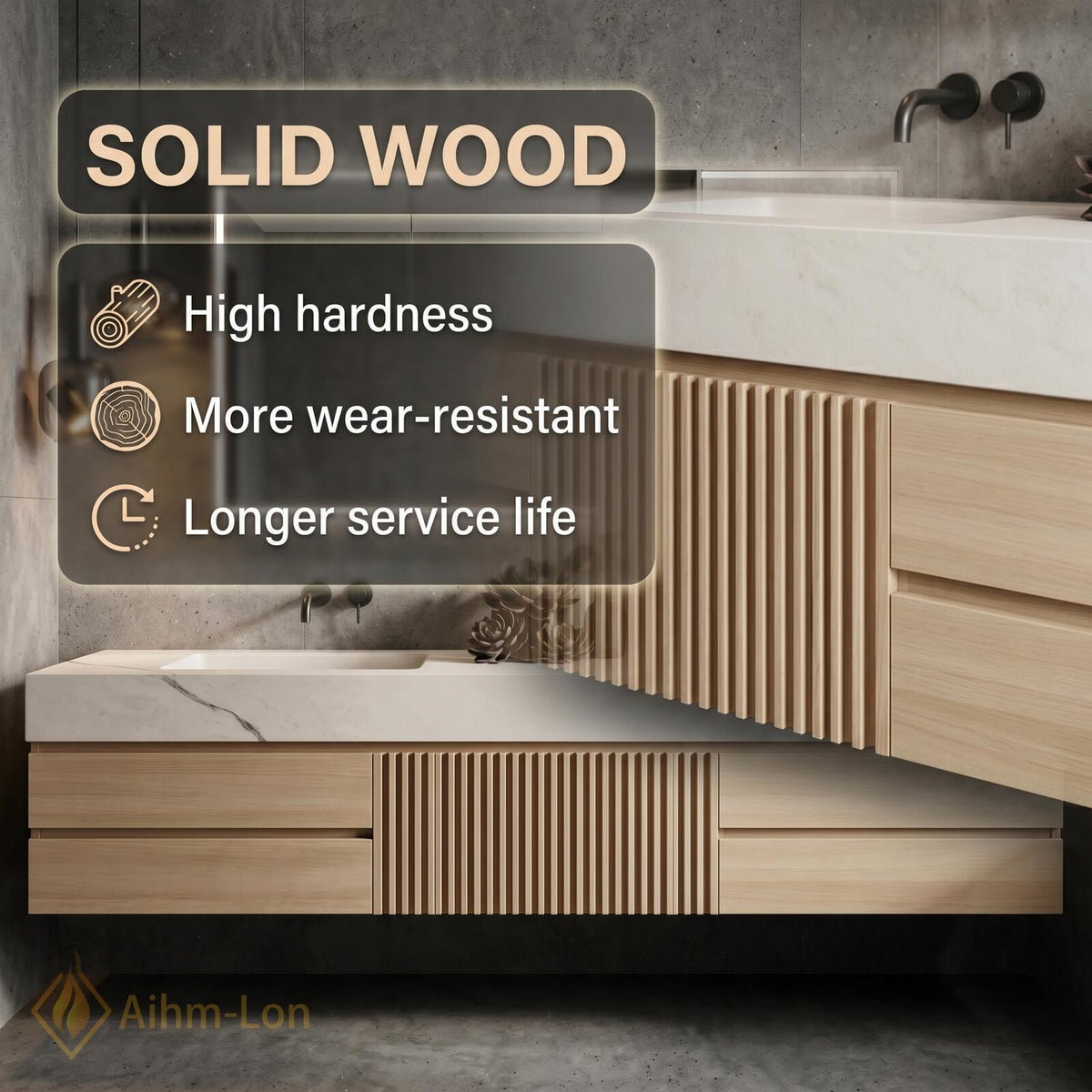 60''-96'' Double Bathroom Vanity with Sink Slatted Center Panel Light Wood Finish