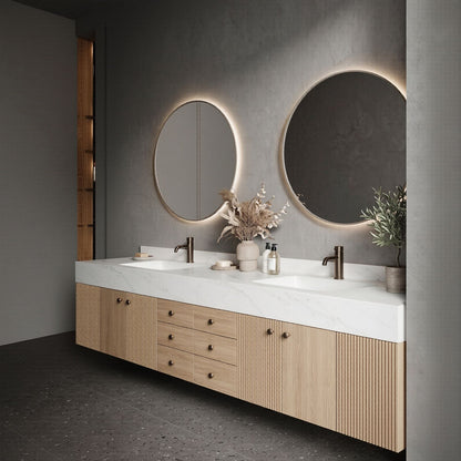 78''-96'' Modern Bathroom Vanity with Sink Double Sink Vertical Slatted Wood Grain Cabinet