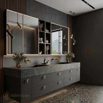 60''-96'' Double Bathroom Vanity with Sink Matte Green Frame Spacious Mirror Storage