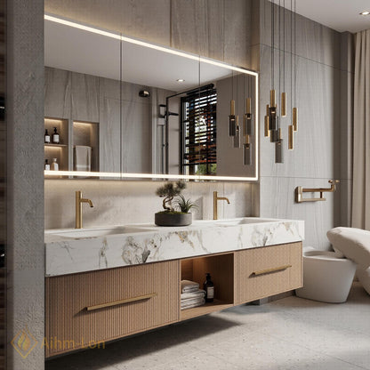 60''-96'' Double Bathroom Vanity with Sink Wood Modern Floating Open Panel Shelving