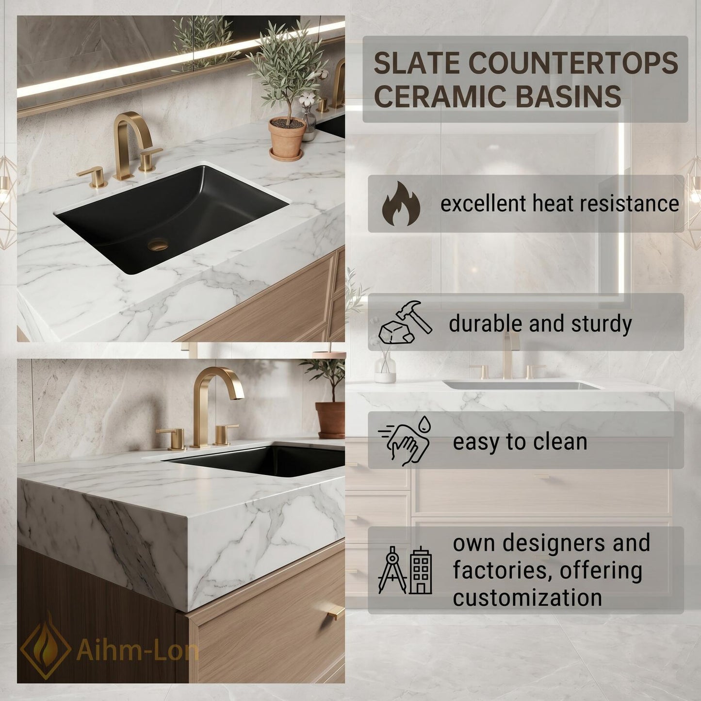60''-96'' Double Bathroom Vanity with Sink Floating Marble-Top Mirror Sleek