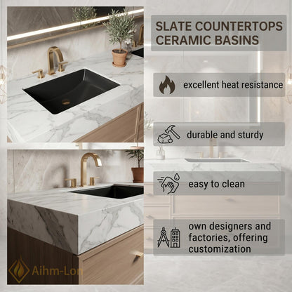 60''-96'' Double Bathroom Vanity with Sink Floating Marble-Top Mirror Sleek