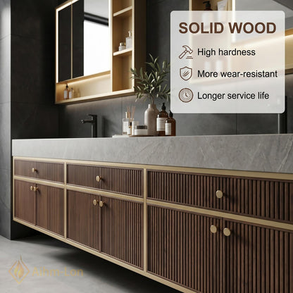 60''-96'' Double Bathroom Vanity with Sink Matte Grey Drawers Slatted Panel