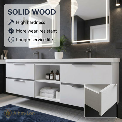 60''-96'' Minimalist Bathroom Vanity with Sink Double Sink Matte White Cabinet Open Shelving