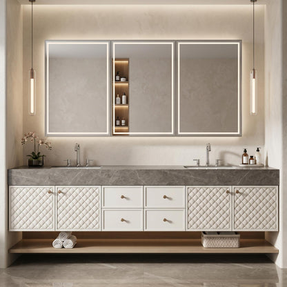 70''-96'' Modern Bathroom Vanity with Sink Double Sink Quilted Doors Quartz-Effect Storage Cabinet