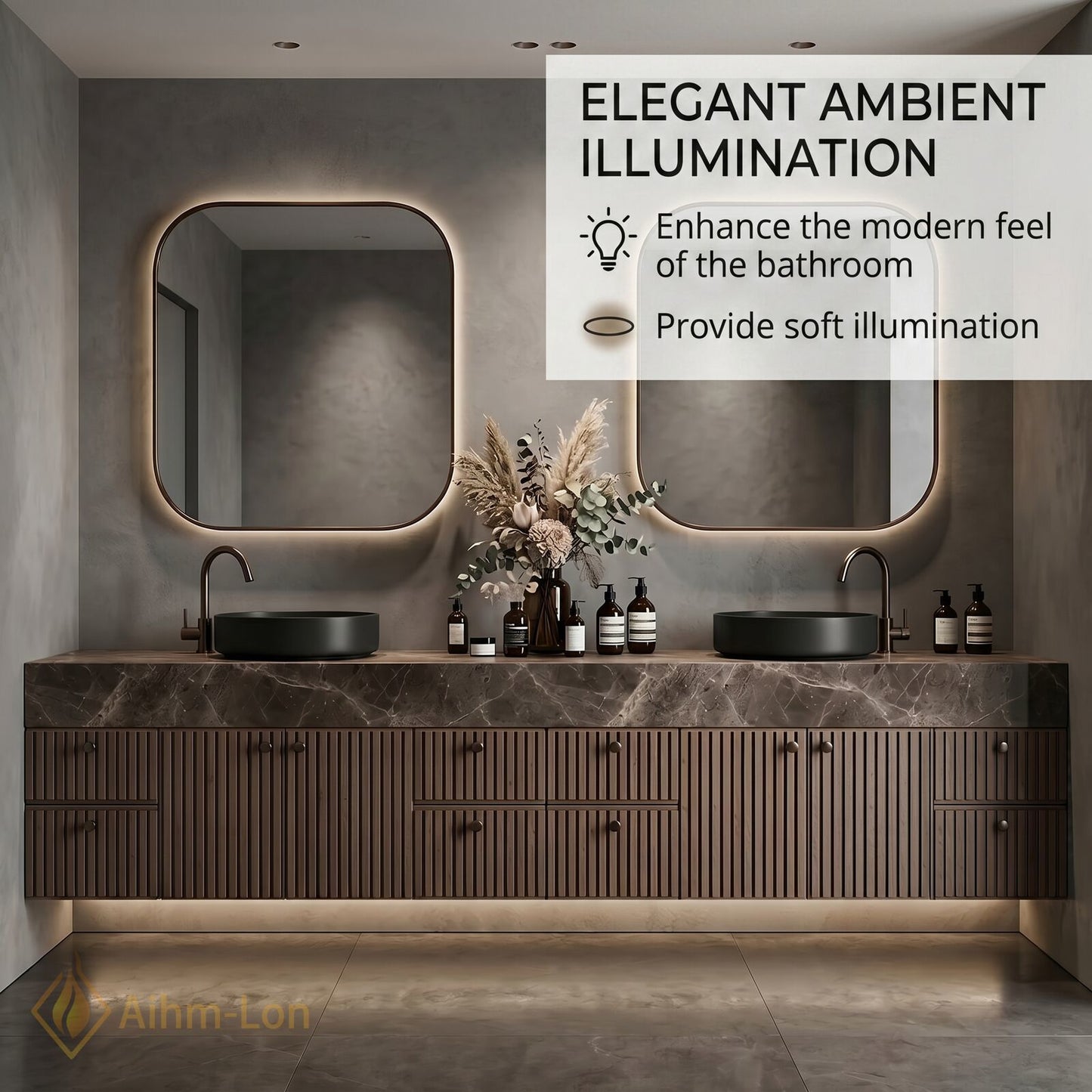 78''-96'' Double Bathroom Vanity with Sink Floating Vessel Dark Wood Slat Doors