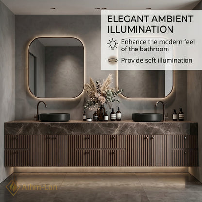 78''-96'' Double Bathroom Vanity with Sink Floating Vessel Dark Wood Slat Doors