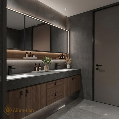 60''-96'' Modern Bathroom Vanity with Sink Floating Dark Walnut Stone Solid Wood Drawers