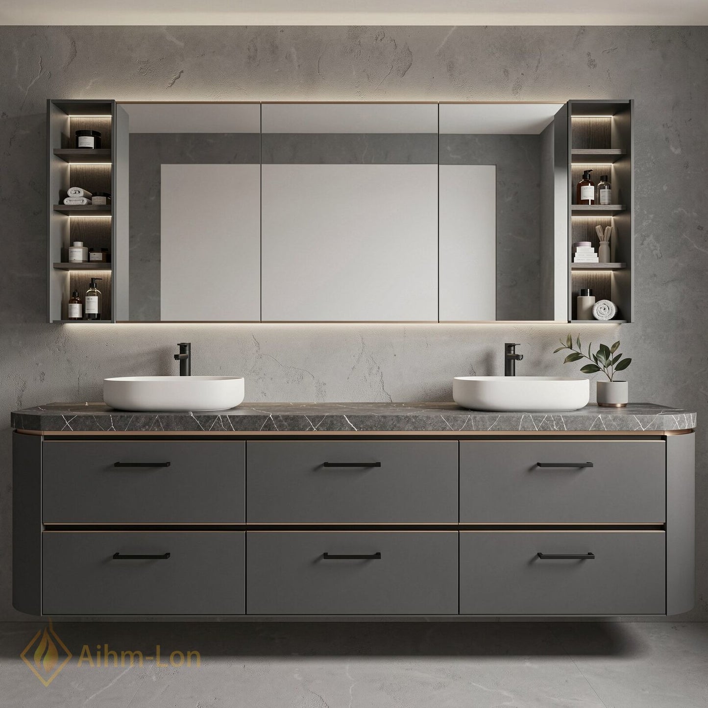 60''-96'' Floating Bathroom Vanity with Sink Wide Countertop Matte Grey Spacious Drawer