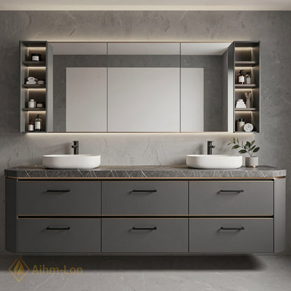 60''-96'' Floating Bathroom Vanity with Sink Wide Countertop Matte Grey Spacious Drawer