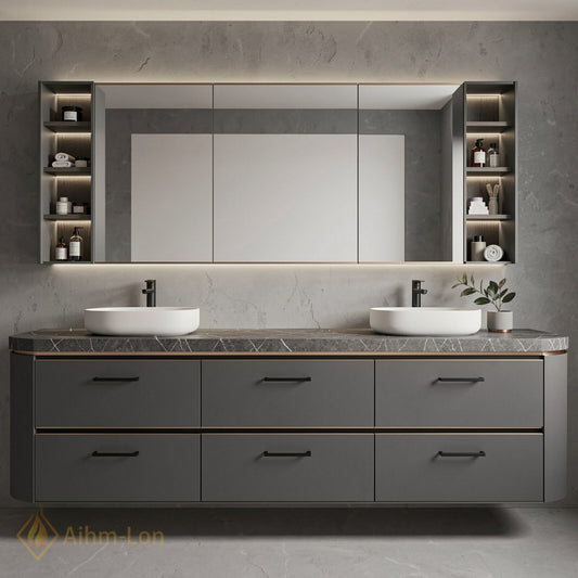 60''-96'' Floating Bathroom Vanity with Sink Wide Countertop Matte Grey Spacious Drawer