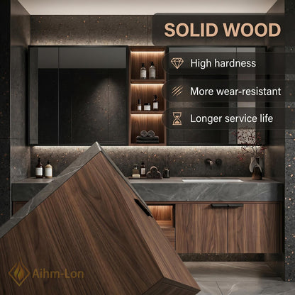 60''-96'' Sleek Bathroom Vanity with Sink Wall-Mounted Dark Wood Grain Open Mirror