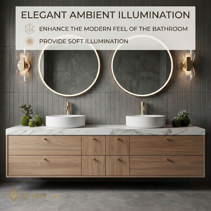 60''-96'' Double Bathroom Vanity with Sink Floating Wood-Grain Basin Frame Marble Pattern