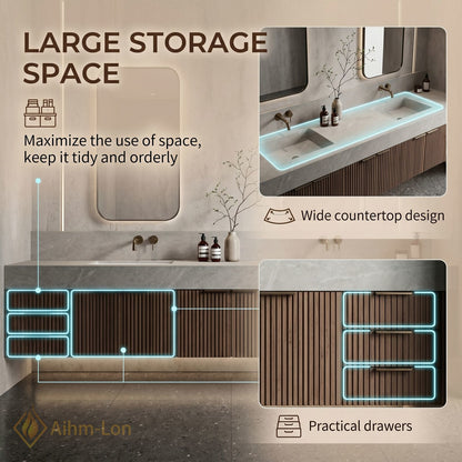 70''-96'' Double Bathroom Vanity with Sink Wall-Mounted Wall-Mount Modern Slatted Vanities Vertical