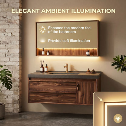 36''-64'' Modern Bathroom Vanity with Sink Floating Grey Stone Walnut Wood Grain Deep Drawers