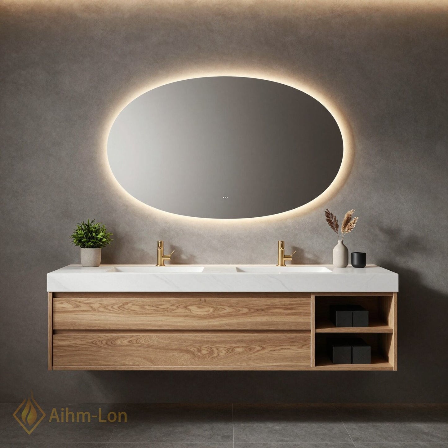 60''-96'' Double Bathroom Vanity with Sink Marble-Effect Top Solid Wood Storage Drawers