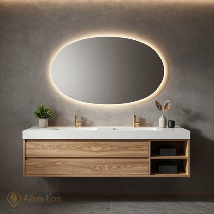60''-96'' Double Bathroom Vanity with Sink Marble-Effect Top Solid Wood Storage Drawers