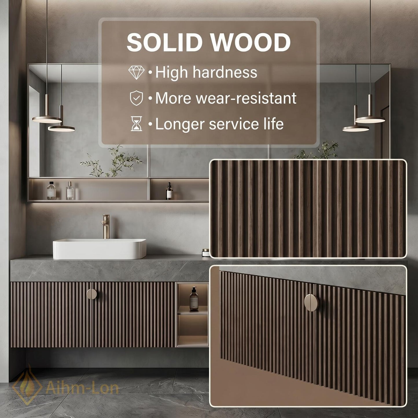 70''-96'' Modern Double Bathroom Vanity with Sink Floating Stone-Effect Vertical Slats Open