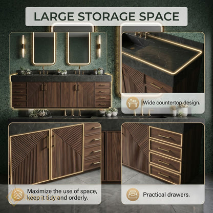 76''-96'' Double Bathroom Vanity with Sink Geometric Door Details Geometric Wood Dark