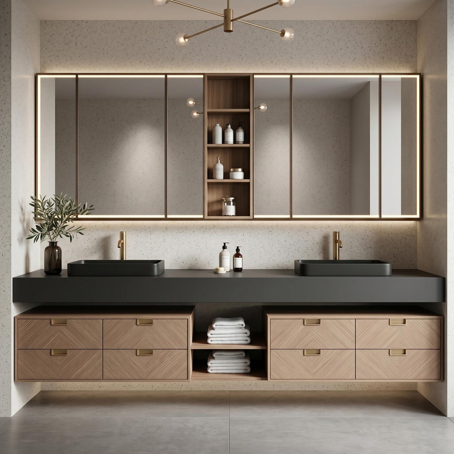 70''-96'' Modern Bathroom Vanity with Sink Double Sink Dark Matte Chevron Drawers Cabinet