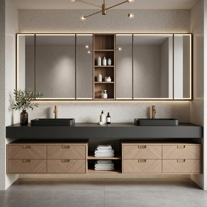 70''-96'' Modern Bathroom Vanity with Sink Double Sink Dark Matte Chevron Drawers Cabinet