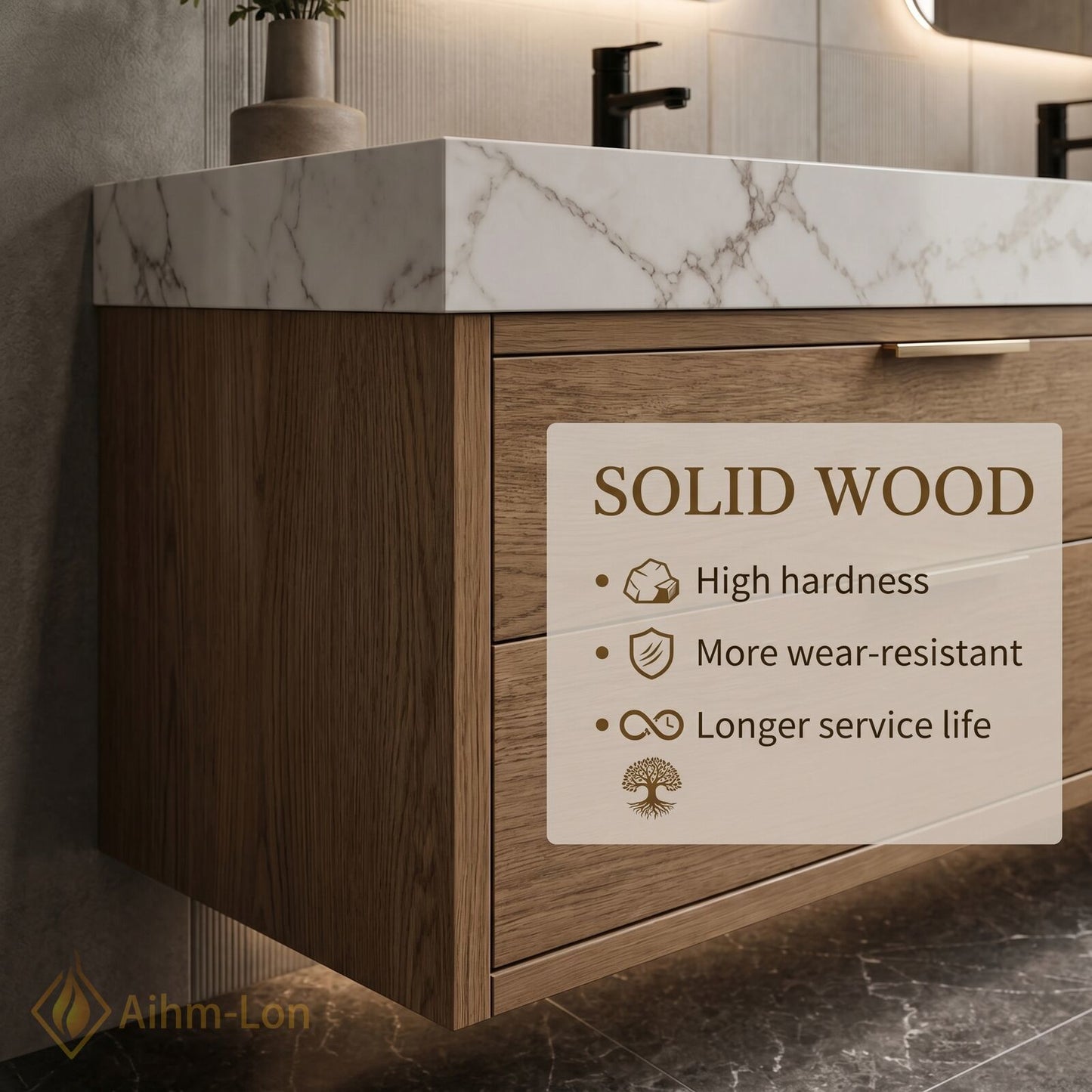 60''-96'' Double Bathroom Vanity with Sink Floating Rectangular Shape White Marble Top