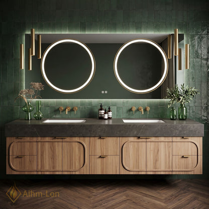 76''-96'' Double Bathroom Vanity with Sink Floating Stone-Top Dark Rounded Doors Design