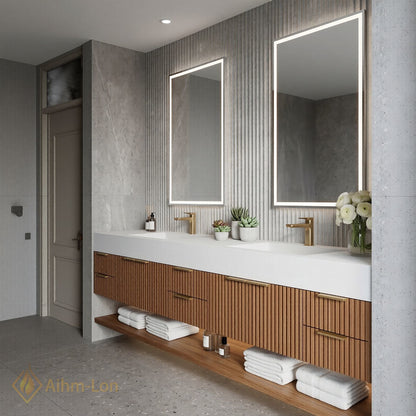 78''-96'' Double Bathroom Vanity with Sink Vertical Slatted Wood Doors Integrated Solid