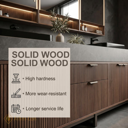 60''-96'' Double Bathroom Vanity with Sink Slatted Panel Doors Warm Walnut Finish