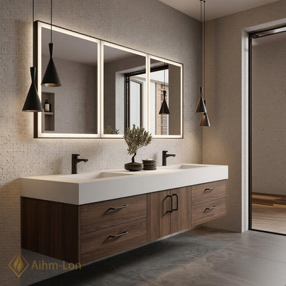 60''-96'' Double Bathroom Vanity with Sink Modern Floating Solid Frame Base Drawers