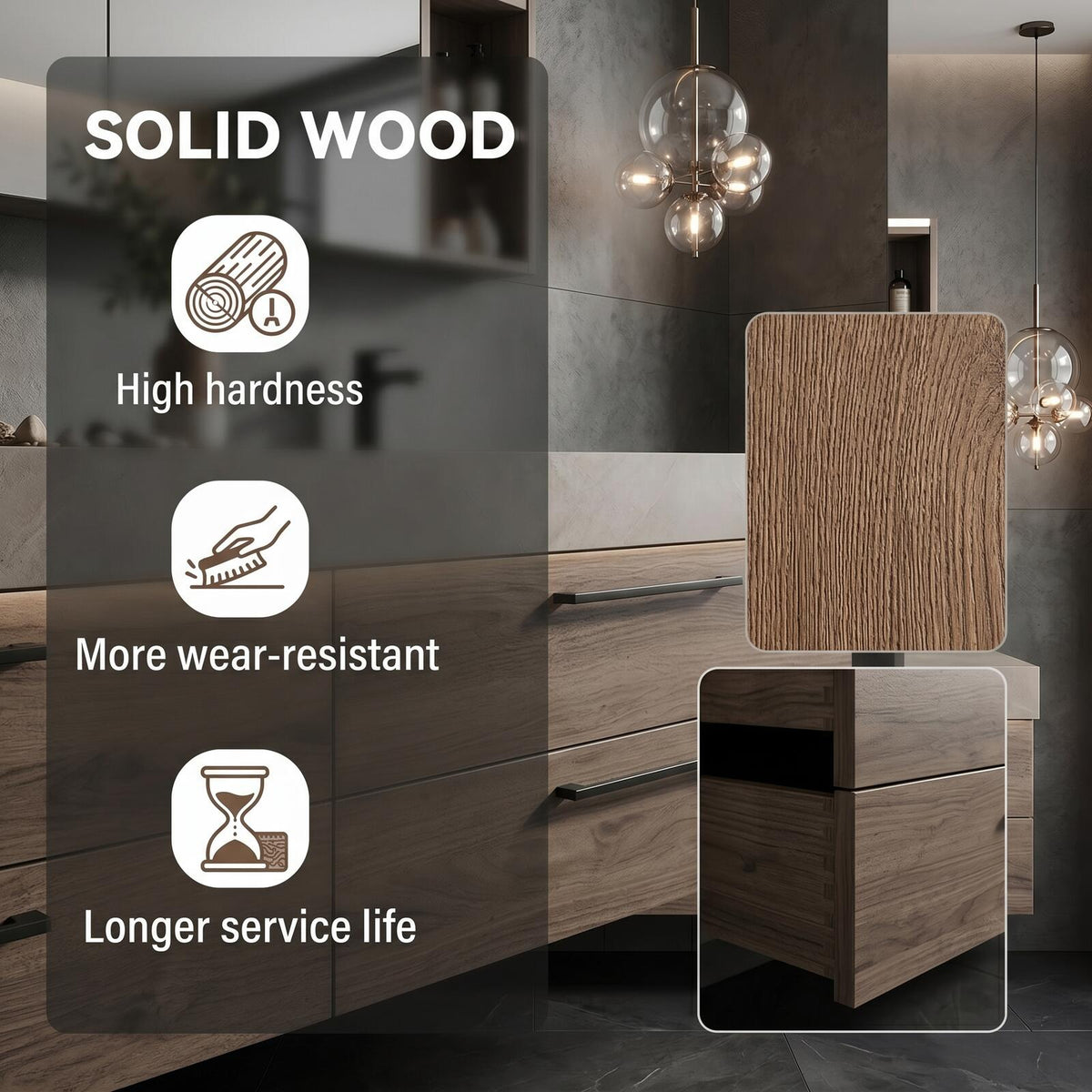 60''-96'' Double Bathroom Vanity with Sink Modern Floating Warm Oak Finish Cabinet