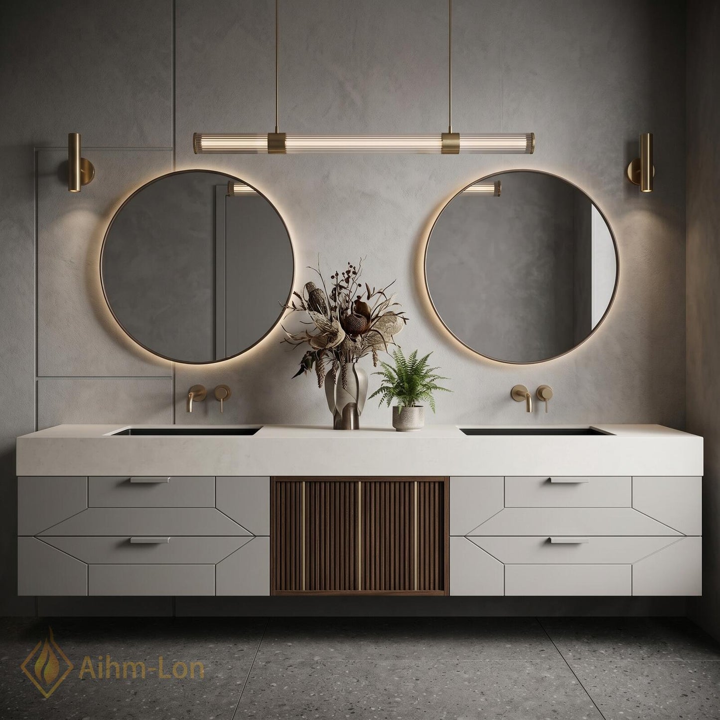 60''-96'' Double Bathroom Vanity with Sink Wood Modern Floating Drawers Slatted-Panel