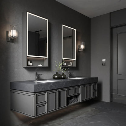 60''-96'' Double Bathroom Vanity with Sink Modern Geometric Framed Charcoal Marble-finish